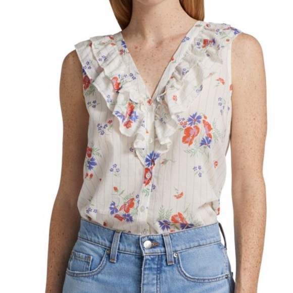 Veronica Beard Tops - VERONICA BEARD Leina Floral Sleevless ruffle feminine cotton blouse Shirt medium